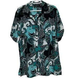 Blue Diamond Plus Women's Stretch Short‎ Sleeve Button Up Blouse Size 18W